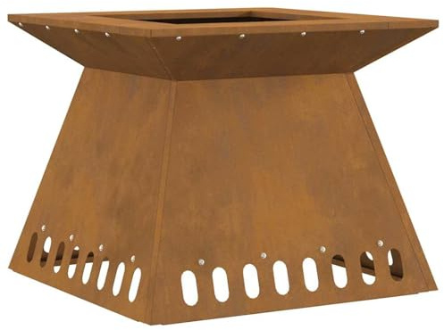 Focolare in acciaio corten, design elegante per giardino patio esterno, dimensioni 48x48x40 cm, resistente al calore e intemperie