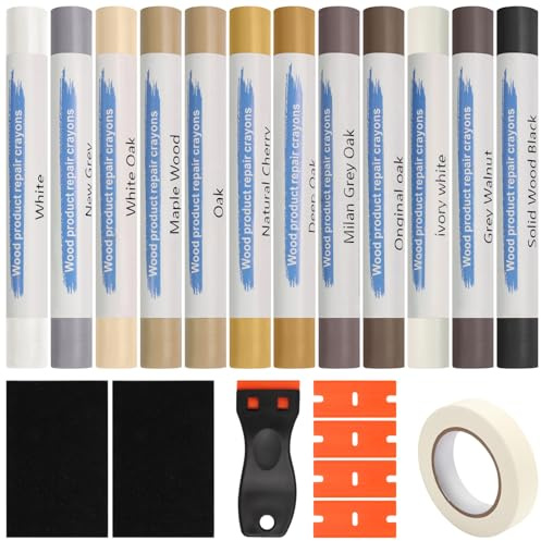 Molirex Kit de Reparador Madera de Cera Dura 12 Colores, Reparador Arañazos Madera, Masilla para Madera, Masilla Madera, Masilla Reparadora Madera para Agujeros Rayaduras Grietas en Laminado, Muebles