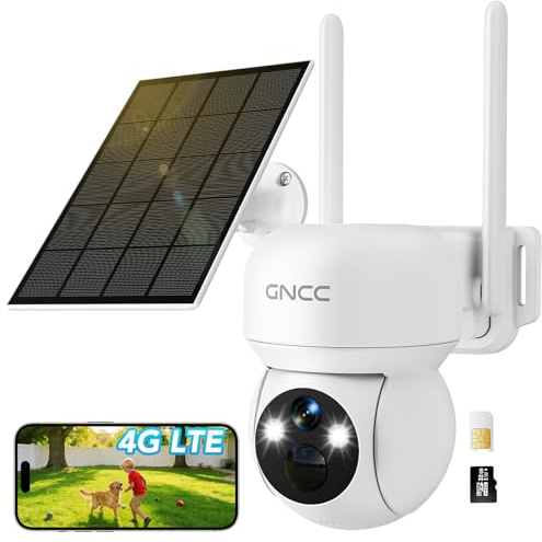 GNCC 4G LTE Cámara Vigilancia Exterior con Sim, 2K 3MP Camara Exterior Solar sin WiFi, 7800mAh, Visión Nocturna en Color, PTZ 355°/90°, Audio Bidireccional, PIR, Detección de Movimiento, Alarma, IP65