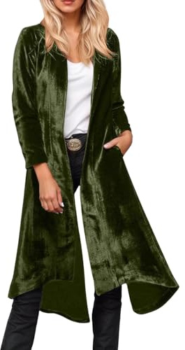Vhersily Mujer Blazer de terciopelo Chaqueta de Vestido Largo Vestido Formal Partido Smoking Abrigo, Sin Capucha, Suéter Streetwear Cómodo Suave Otoño Invierno Clásico Vintage para Oficina, verde