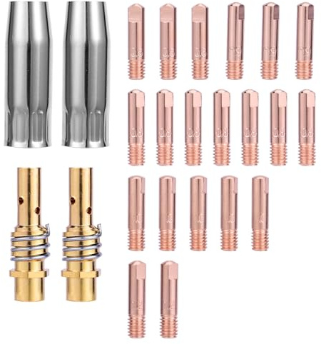 24 Piezas Set Piezas Desgaste Antorcha MIG MAG, Incluye Boquillas, Protectores y Accesorios, Compatible MB15AK, para Reparación, Soldadura e Industria (24)