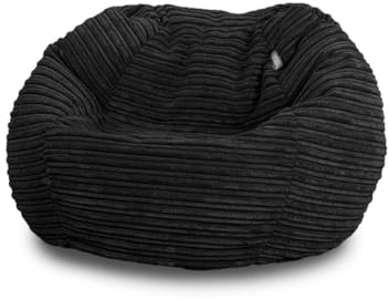 Bags of Beans Corduroy Kids Bean Bag Chair - Machine Washable - Black | Pre-Filled Beanbag - Play Room Kiddies Seat - Durable Cord Fabric - Childrens Furniture for Girls & Boys - 67(W) x 48(H)cm