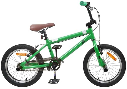 vidaXL Bicicletta BMX da 18 pollici per 7 – 10 anni, verde, maniglie regolabili, bicicletta BMX per bambini, bici da stunt, bici da esterno, bicicletta sportiva per bambini
