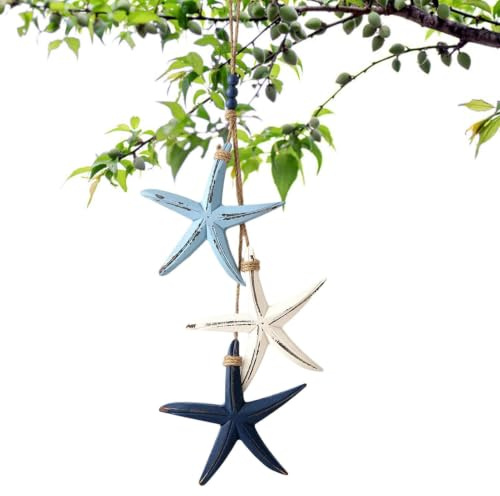 Havsornament för träd Sjöstjärna i trä fiskhänge med rep