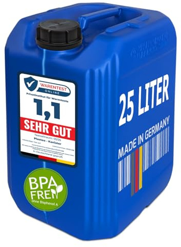 plasteo® 25 Liter Getränke- Wasserkanister mit 1 Schraubdeckel (DIN 61) | Lebensmittelecht | Stapelbar | Indoor und Outdoor | BPA Frei | Luft- und Wasserdicht | Blau