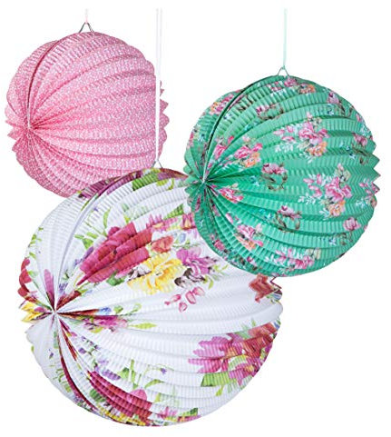 Talking Tables Afternoon Tea Decorations Truly Scrumptious Floral Paper Lanterns for Birthday Party, Baby Shower, Wedding and Anniversary, 3 Sizes, Pack of 3, Pastel Colours