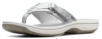 Clarks Women's Breeze Sea Flip Flop, New Silver Synthetic, 3.5 UK