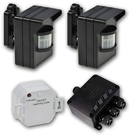 Jeu de 2 détecteurs de mouvement extérieurs sans fil et récepteur IP44