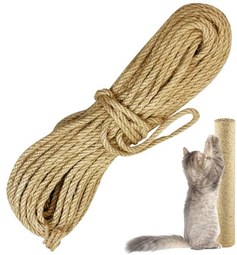 Cat Natural Sisal Rope for Scratching Post Tree Replacement, Hemp Rope for Repairing, Replacement Cat Tree and Tower (6 mm 66 Ft)