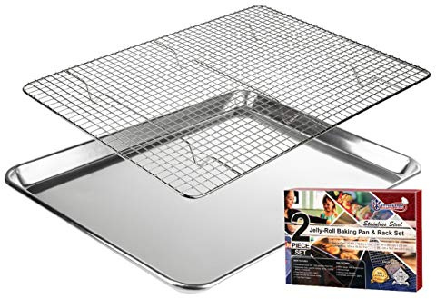 KITCHENATICS Jelly Roll Baking Pan and Rack Set Nonstick 10.6x15.6