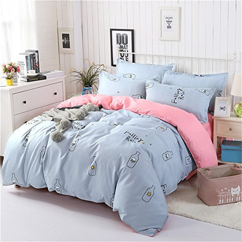 FANSU Bettwäsche Set Bettbezug-Set, 4 Teilig Bedding Microfaser Bequem Weich Haltbar Enthalten Bettlaken Kissenbezug Hohe Qualität Einzelbett Doppelbett King Size (180x220cm,Drifting Flasche)