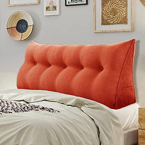 VERCART Multifunktional Bett Kopfteil Gepolstert, Dekorativ Kopfteil für Bett, Ergonomie Rückenlehne Wandkissen, Tragbar Kopfstütze Wandschutz Bett, mit Abnehmbarem Bezug Kordsamt 180cm Rostige Orange