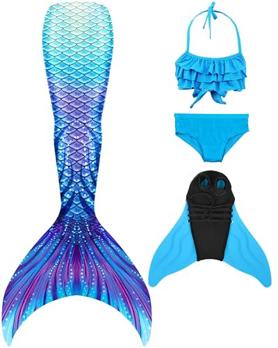 DNFUN Meerjungfrauenflosse Mädchen Cosplay Meerjungfrauenschwanz mit Bikini zum Schwimmen für Kinder mit Meerjungfrau Flosse und Mermaid Tail