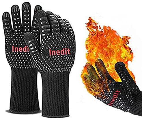 BBQ Gloves Extreme Heat Resistant - Heat Proof Gloves - Oven Gloves - Extreme Heat And Fire Resistant (Up to 800°C / 1472°F) - BBQ/Fireplace/Stove/Grill/Hot Pot/Welding Gloves