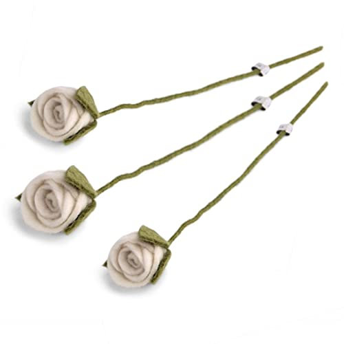 Én Gry & Sif Kunst-Rosen im Scandi-Stil, ewig haltbare Rose, aus Natur-Filz, Hand-Made, fair-Trade I 3X Deko Rose weiß