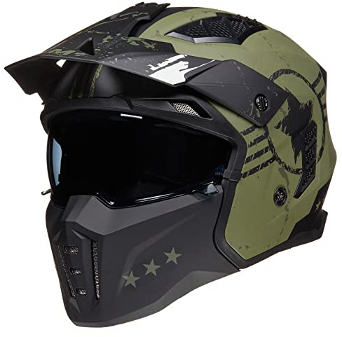 ILM Open Face Motorcycle 3/4 Half Helmet for Men and Women, Vintage Retro Helmet with Visor for Moped ATV Cruiser Scooter DOT Model Z302(Army Green,Medium)