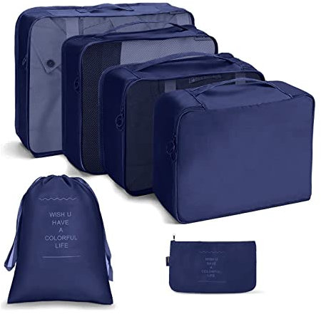 OSDUE Koffer Organizer Set 6-teilig: Packing Cubes, Wasserdichte Reise Kleidertaschen, Packtaschen für Koffer, Travel Organizer (Navy blau)