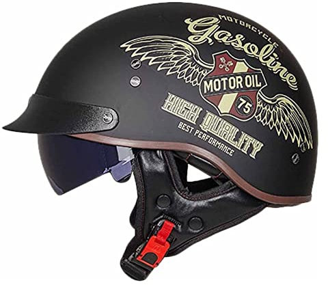 Retro Oldtimer Halbschale Jet-Helm Halbschalenhelm Mit ECE Genehmigt Brain-Cap Halbschale Roller-Helm mit Visier Scooter-Helm Chopper Helm Moped Helm Retro für Erwachsene Herren Damen (Color : C, Si