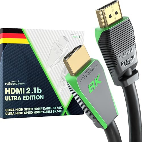 KabelDirekt - Câble HDMI 2.1 8K Edition Certifiée Gamer - 3m (Ultra High Speed/48G pour 10K et 144 Hz en 4K, Optimal pour PS5/Xbox et Gaming PC, Moniteur/TV, Gris)