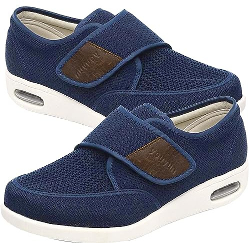 Chaussures Orthopédiques pour Diabétiques Chaussons Réglable Antidérapant Confortable pour Pieds Gonflés Arthrite Oedème Chaussures en Tricot Pantoufles Antidérapant (Color : Blue, Size : 39 EU)