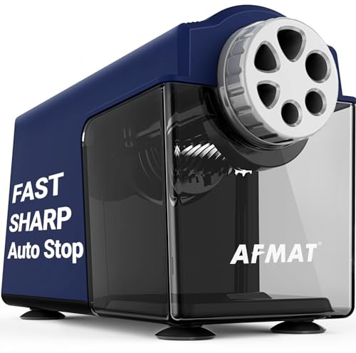 AFMAT Electric Pencil Sharpener Heavy Duty, 6-Hole Classroom Pencil Sharpener for 6-11mm Pencils, Auto Stop Pencil Sharpeners Plug in, 10000 Sharpenings, Save Colored Pencils PSX4