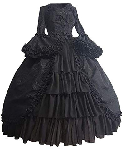 Duohropke Vestido de baile rococó para mujer, estilo gótico, estilo victoriano, vestido medieval, vestido largo, varias capas, encaje, vintage, princesa, cosplay, vestido largo hasta el suelo., 01