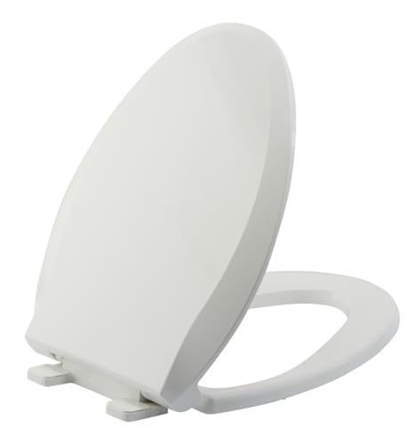 JINGZE Elongated Toilet Seat Slow Close, Quiet Toilet Seat Cover with Never Loosen Durable Toilet Seat Lid Easy to Install & Clean,White