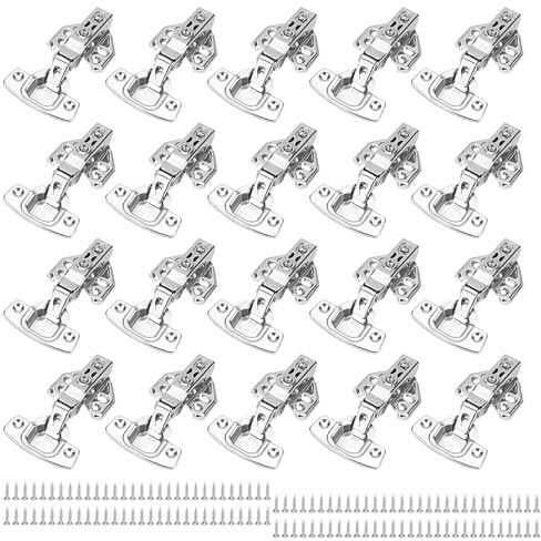 DAKFOOK 20 Pcs Cabinet Hinges, Stainless Steel Kitchen Door Hinge Full Overlay Cupboard Hinges with Screws, Stainless Steel Mute Soft Close Hinges for Kitchen Cupboards Bathroom Bedroom