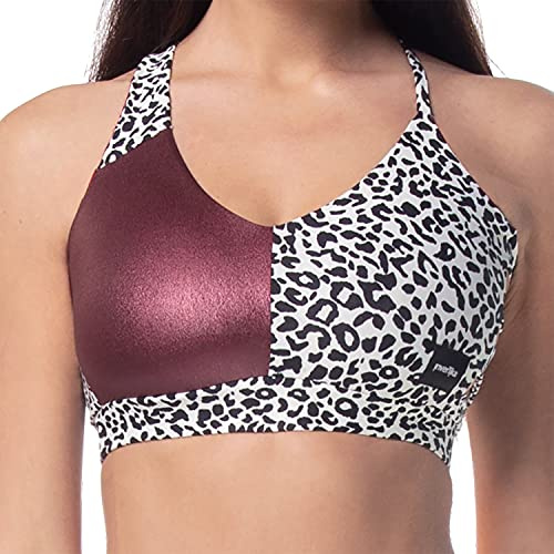 Invertika Top Donna - Intimo Sportivo - Pole Dance - Contenitivo, Push up in Tessuto Stretch Double Face Reversibile con Spalline e Scollo all’Americana Made in Italy(Maculato/Bordeaux, S)
