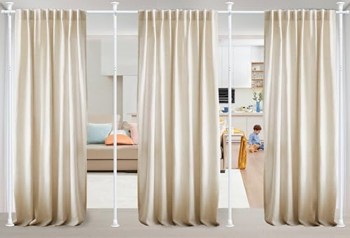 Bastoni per tende senza foratura per finestra a golfo, 2,5 cm, regolabile, resistente, asta di tensione da pavimento a soffitto, per porte scorrevoli in vetro, asta per tende adatta agli affittuari,