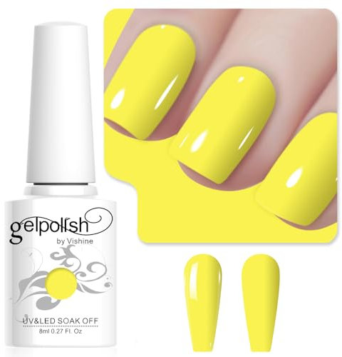 Vishine 8 ml Smalto giallo neon semi-permanente, soak off UV LED gel, nail art manicure salone fai da te L226