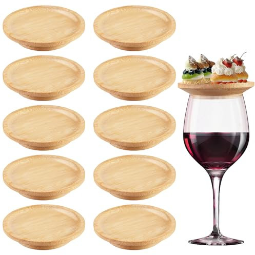 Lot de 10 sur-verres à vin en bambou, décoration de charcuterie pour verre à vin, charcuterie en bois, charcuterie ronde, pour verre à vin, verre à vin en bois, accessoires pour desserts