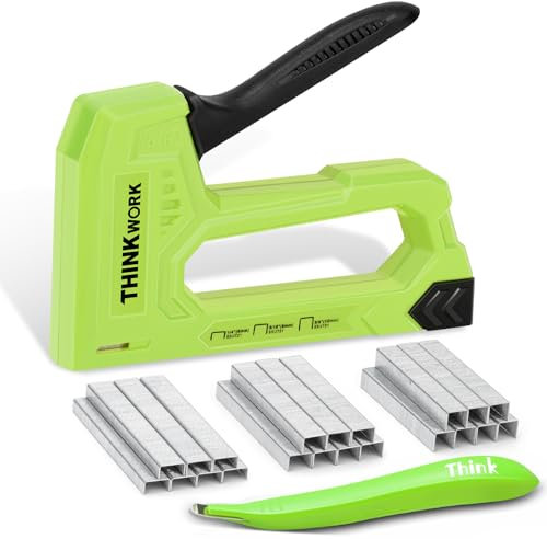 THINKWORK Pistola per graffette leggera, per tappezzeria e legno, con 1600 graffette JT21 da 1/4, 5/16, 3/8 e levapunti, cucitrice per tessuti, per artigianato, uso domestico, parete, fai da te,
