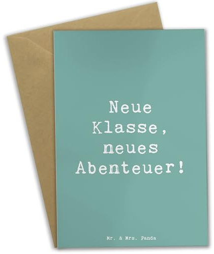 Mr. & Mrs. Panda Klappkarte Spruch Erster Schultag Abenteuer - Geschenk, hochzeitskarten, Neuanfang, Grußkarte, Zuversicht, vatertagskarte, neue Freundschaften, Grußkarten, einladungskarten, Vertrauem
