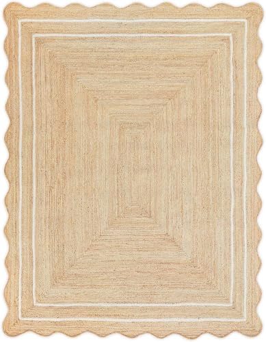 AFFERTO Wave Jute Rug Classic Quality Scalloped Hand Woven Boho Entryway Farmhouse Home Decor Runner Rug