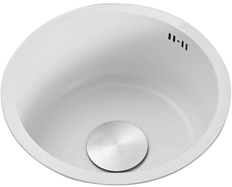 Vit Rund Diskho Diskbänk Med En Skål I Kök Diskbänk I Rostfritt Stål 304 Diskbänk För Bar Diskbänk För Kaffehörn Under Diskho(36cm)
