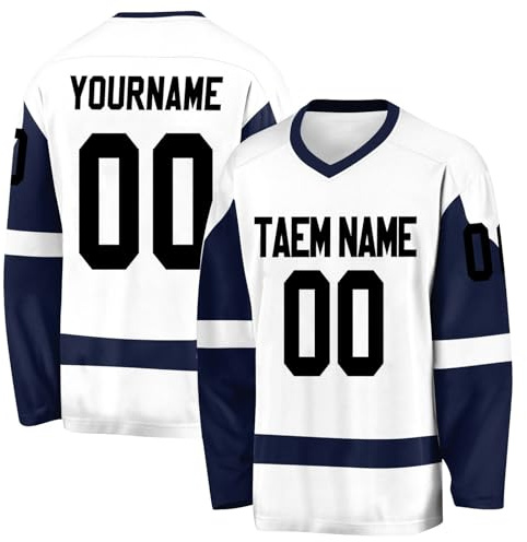 Hockey Jersey for Mens/Boys Custom Personalized Ice Hockey Long Sleeve Practice Shirts Customizable Number Name Logo Team Navy