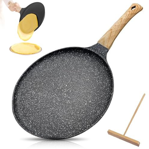 RANJIMA Crepe - Padella antiaderente per pancake, 20 cm, in granito, con manico in bachelite, antiaderente per pancake, compatibile con tutti i fornelli e a induzione, senza PFOA, colore: Grigio