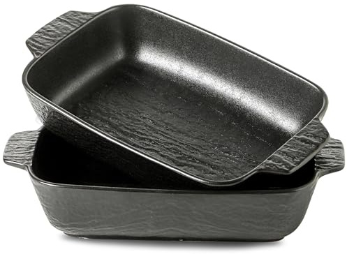 UIBFCWN Pirofile da Forno in Ceramica Rettangolari, Set di 2 Teglie da Forno per Lasagne1300ml, con Manici, per Casseruole, Tiramisù, Nero