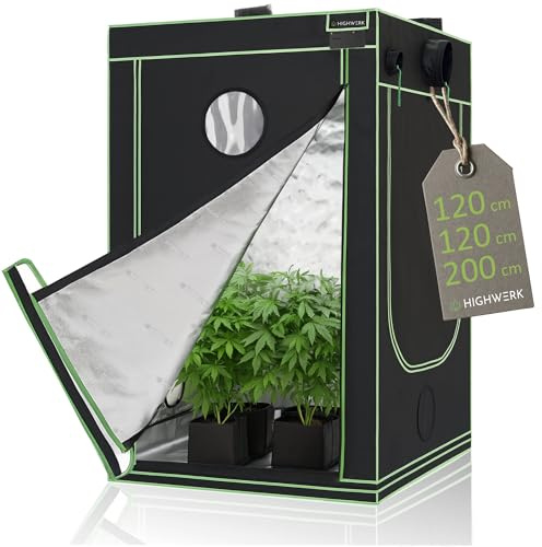 HIGHWERK Tienda de cultivo de 120 x 120 x 200 cm | Tienda de cultivo interior para cultivo de plantas | negro y verde | caja de cultivo, para cultivo doméstico, armario de cultivo, tienda de cultivo