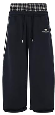Aelfric Eden Pantaloni da jogging patchwork da uomo plaid patchwork pantaloni casual sportivi streetwear a vita alta comodi pantaloni larghi, Blu scuro, XS