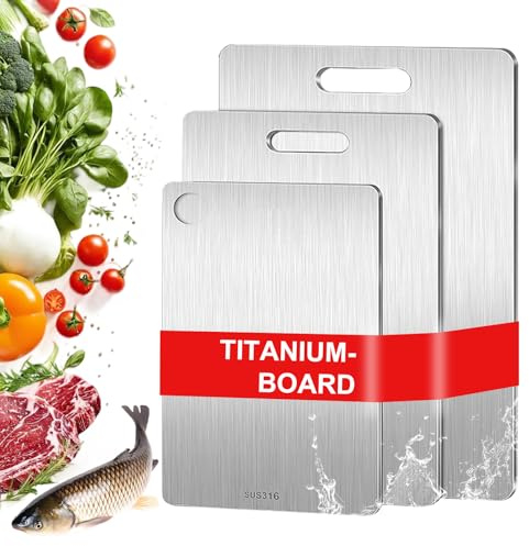 3PCS Titanium Cutting Board, S316 Stainless Steel Chopping Board, Double Sided Food Grade Chopping Board Set, Dishwasher Safe for Handling Meat and Vegetables Separately Fruit