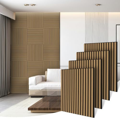 AKK-ART Paneles Acústicos de Madera-4 Piezas 60x60x1,8cm(1,44 m²) 3D Secorativo Paneles de Pared de Madera Chapada, Revestimiento de Paredes Interiores y Paneles Fonoabsorbentes Teca