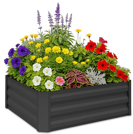Relaxdays Kvadratisk köksträdgård, galvaniserad metall, för blommor, växter och grönsaker, HxBxD: 30 x 90 x 90 cm, utomhuskruka