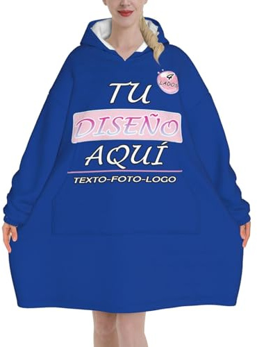 Xenorith Bata Manta Personalizada Sudadera Mujer y Hombre Manta con Capucha Grande Hoodie Sudaderas con Texto y Foto Batas de casa Invierno Tallas Grandes Batamanta Regalos Personalizados