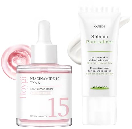 50ML Siero Raffinante per i Pori + 30G Crema Leggera Idratante, Crema per la Riduzione dei Pori, Crema per la Riduzione dei Pori per la Cura del Viso da Donna, Cura della Pelle Coreana, Idratante a