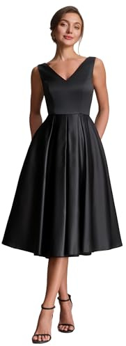Ever-Pretty Robes d'Invité de Mariage Col en V sans Manche Satin Midi EG02774