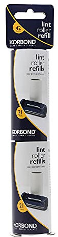 Korbond Set di 2 ricariche per Rullo levapelucchi, 6 m, per Rimuovere Pelucchi, Polvere, Capelli, peli di Cane/Gatto e lanugine da Vestiti, mobili e tappeti, 42 Fogli Adesivi già Tagliati