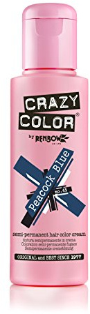Crazy Color Semi-permanente Haarfarbe, Creme, Pfauenblau, 100 ml, 4 Stück
