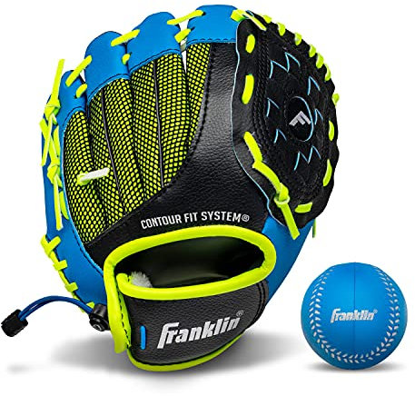 Franklin Sports Baseballhandschuh Kinder NeoGrip Jungen + Mädchen Jugend Tball Kleinkind + Jugendliche Teeball, Baseball + Softball Handschuh – Rechte Hand Überwurf – 24,1 cm, blau, 23 cm
